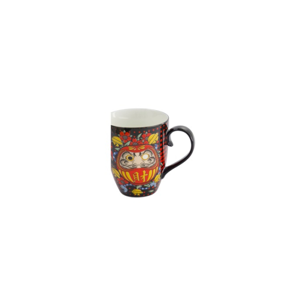 Mug Kawaii Daruma Red, Black in a gift box, Porcelain, 380 ml, Item No. 33613