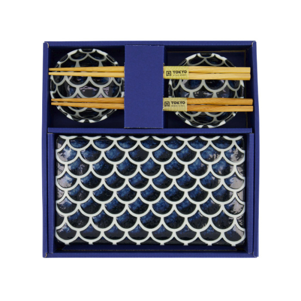 TDS, Sushi Set, Cobalt Blue Mermaid, mit Chopsticks, 6tlg, 22x13x2cm & 8,5x3,4cm, Art.-Nr. 33755