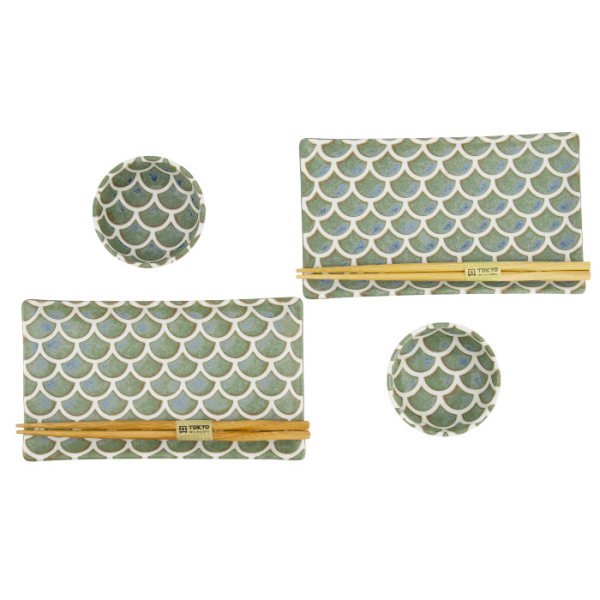 TDS, Sushi Set, Vert Sauge Mermaid, mit Chopsticks, 6tlg, 22x13x2cm & 8,5x3,4cm, Art.-Nr. 33757