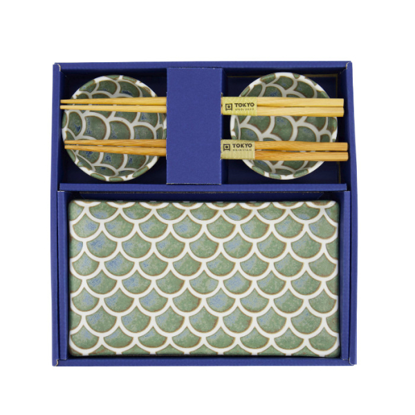 TDS, Sushi Set, Vert Sauge Mermaid, mit Chopsticks, 6tlg, 22x13x2cm & 8,5x3,4cm, Art.-Nr. 33757