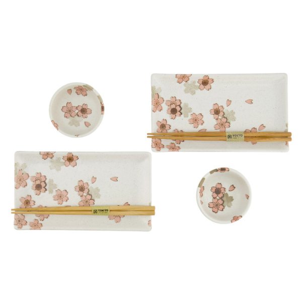 TDS, Sushi Set, Sakura, w/Chopsticks, 6pcs, 22x13x2cm & 8.5x3.4cm, Item No. 33758