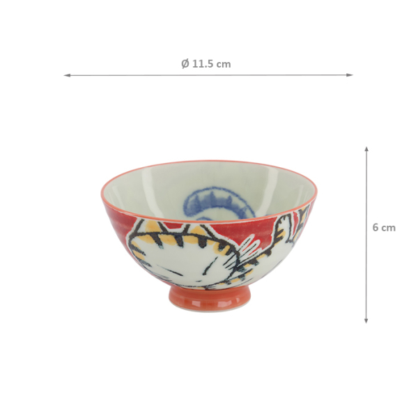TDS, Rice Bowl, Kawaii Sleeping Cat, Red, Ø 11.5 x 6 cm - Item No. 33764