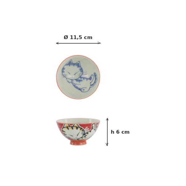 Rice Bowl Kawaii Sleeping Cat Red, Porcelain, 300 ml, Item No. 33765