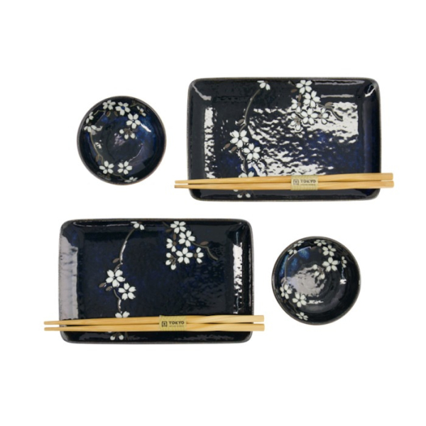 Sushi Set Cobalt Blue Sakura, 6pcs, Porcelain, Item No. 33821