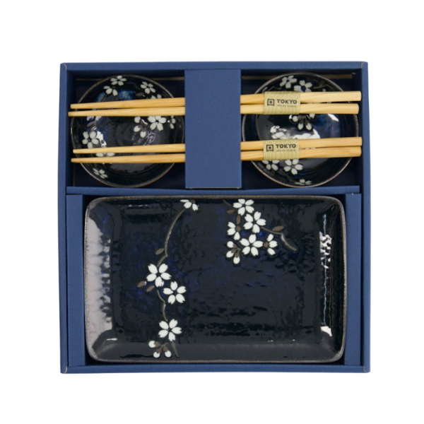Sushi Set Cobalt Blue Sakura, 6pcs, Porcelain, Item No. 33821