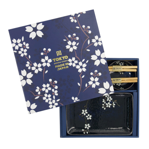 TDS, Sushi Set, Cobalt Blue Sakura, Geschenkset, 6 Stk mit Essstäbchen, Art.-Nr. 33821