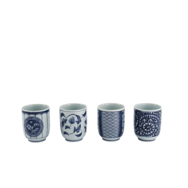 TDS, Cup Giftset, 4 pcs, Blue/White, Ø 6.5 x 7.5 cm 160 ml, Item No. 33843