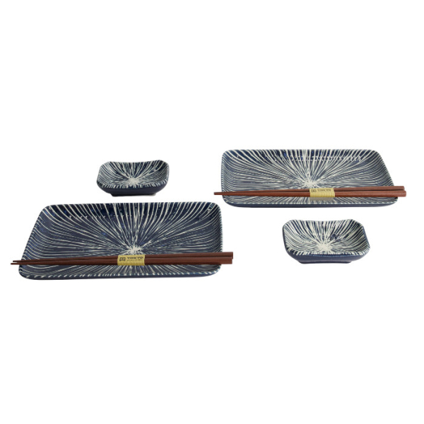 TDS, Sushi Set, Blue Tokusa, Giftset with Chopsticks, 6 pcs, Item No. 33846