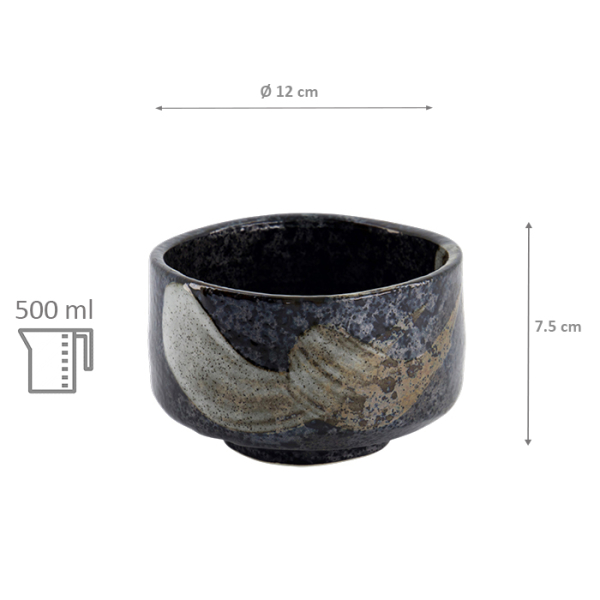 TDS, Matcha Bowl, Black Brush, Ø 12x7.5cm, 500ml, Item No. 33904