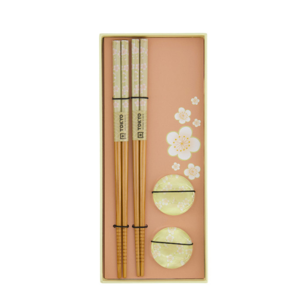 TDS, Chopstick Set, White Blossom incl. chopstick rests, 2 pair, Item No. 33920
