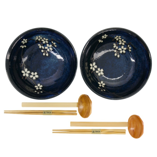 Ramen Bowl Gift set Cobalt Blue Sakura, Porcelain, Ø 20.5 × 8 cm, 1.2 L, Item No. 33937