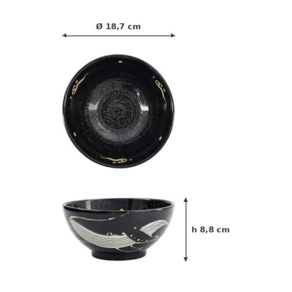 Ramen Bowl Kawaii Black Whale, Porcelain, 1.25 L, Item No. 33948