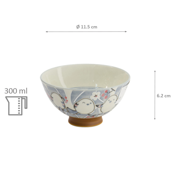 TDS, Rice Bowl, Kawaii, Bird Grey, Ø 11.5x6.2cm, 300ml - Item No. 34034