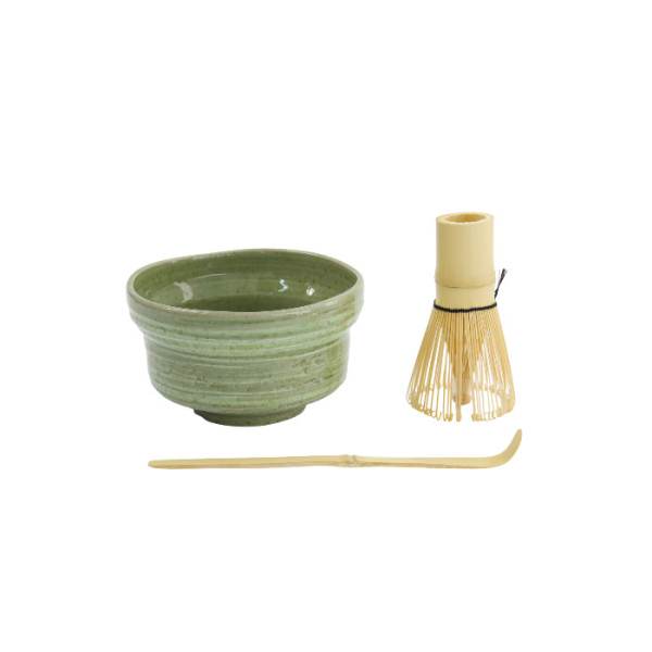 TDS, Matcha Bowl Giftset , 3-piece set, 12.5x7.2cm, Yomogi Green, Item No. 34060