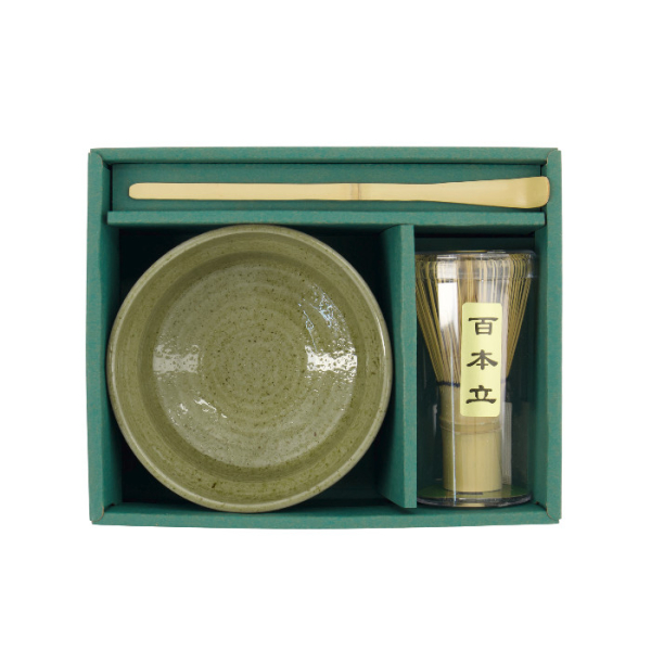 TDS, Matcha Schale Geschenkset, 3-tlg., 12,5x7,2cm, Yomogi Green, Art.-Nr. 34060