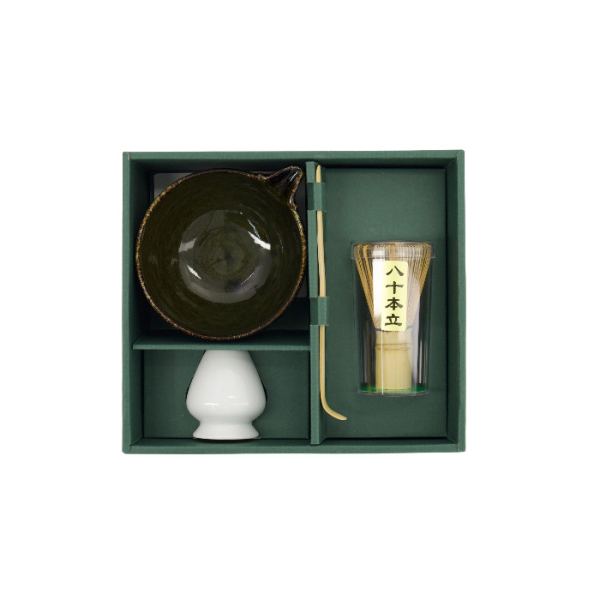 TDS, Matcha Schale Geschenkset, 4-tlg., 14,5 x 6,5 cm, Amano Oribe Green, Art.-Nr. 34082