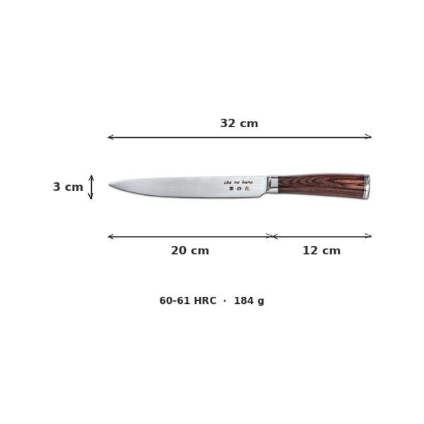 Sashimi Knife (fillet knife), VG-10 Damascus steel, blade 20 cm, handle in Pakka wood, in a Magnetic box, Item No. 4158