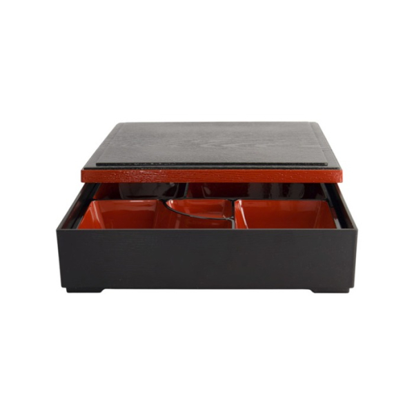 Bento Box Red, Black, ABS Lacquerware, 25.5 × 25.5 cm, Item No. 4193