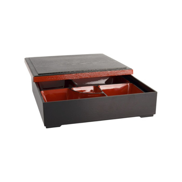 Bento Box Red, Black, ABS Lacquerware, 25.5 × 25.5 cm, Item No. 4193