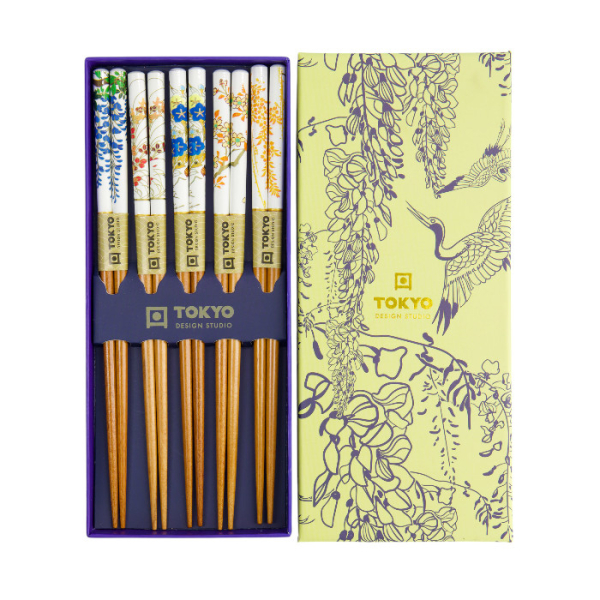 TDS, 5 Pair Chopstick Set, Floral Patterns, 22,5 cm, Item No. 4235