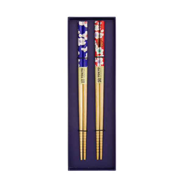 TDS, Chopstick Set, Red & Blue Flower, 2 pair, 22,5 cm, Item No. 4236