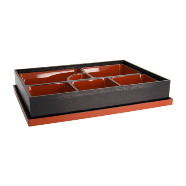 Bento Box Red, Black, ABS Lacquerware, 35 × 26 cm, Item No. 4655