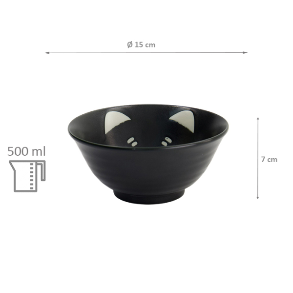 TDS, Schale, Kawaii Cat Neko, Schwarz, Ø 15x7cm, 500ml - Art Nr. 617584