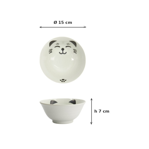 Rice Bowl Kawaii Cat Neko White, Porcelain, 500 ml, Item No. 617591