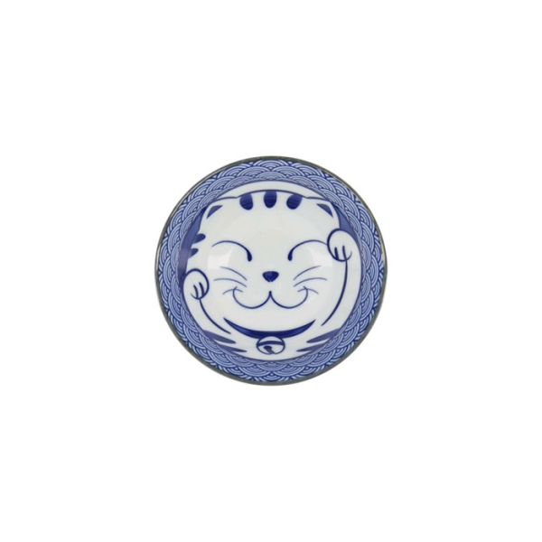 Tayo Bowl Kawaii Lucky Cat Neko Seikaiha-Neko Blue, Porcelain, 550 ml, Item No. 617607