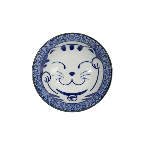 TDS, Tayo Schale, Kawaii Lucky Cat Neko, Seikaiha-Neko Blue, Ø 15x7cm, 550ml - Art Nr. 617607