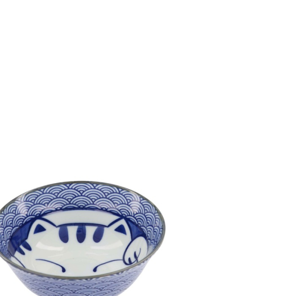 Tayo Bowl Kawaii Lucky Cat Neko Seikaiha-Neko Blue, Porcelain, 550 ml, Item No. 617607