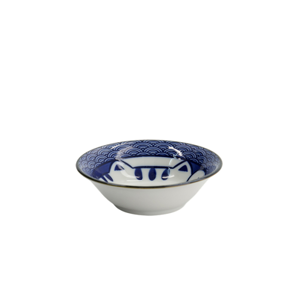 TDS, Sauce Bowl, Kawaii Lucky Cat Neko, Seikaiha-Neko Blue, Ø 11.5 x 4 cm - Item No. 617645