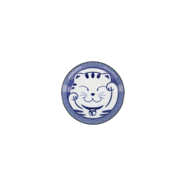 Sauce Bowl Kawaii Lucky Cat Neko Seikaiha-Neko Blue, Porcelain, Ø 12 cm, Item No. 617652