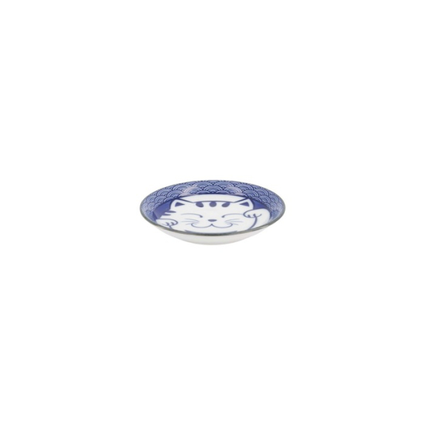 Sauce Bowl Kawaii Lucky Cat Neko Seikaiha-Neko Blue, Porcelain, Ø 12 cm, Item No. 617652