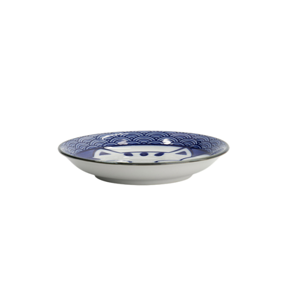 TDS, Sauce Bowl, Kawaii Lucky Cat Neko, Seikaiha-Neko Blue, Ø 12 x 2 cm - Item No. 617652