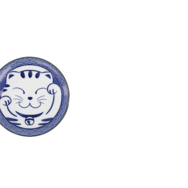 Sauce Bowl Kawaii Lucky Cat Neko Seikaiha-Neko Blue, Porcelain, Ø 12 cm, Item No. 617652