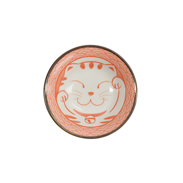 TDS, Sauce Bowl, Kawaii Lucky Cat Neko, Seikaiha-Neko Red, Ø 11.5 x 4 cm - Item No. 617706