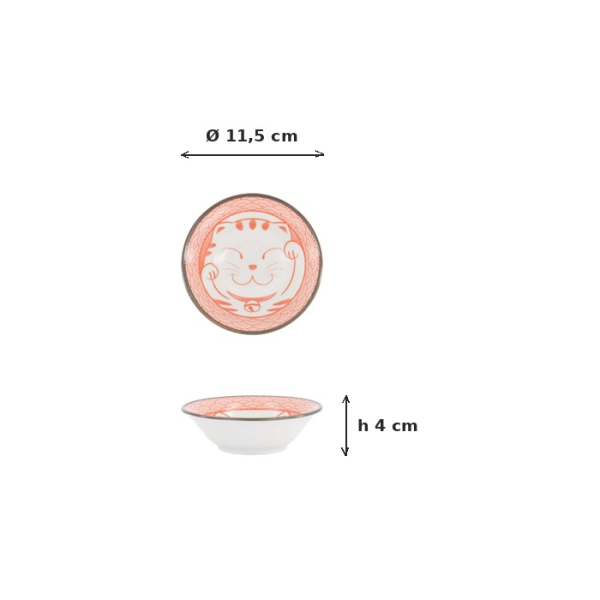 Sauce Bowl Kawaii Lucky Cat Neko Seikaiha-Neko Red, Porcelain, Ø 11.5 cm, Item No. 617706