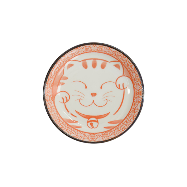 TDS, Sauce Bowl, Kawaii Lucky Cat Neko, Seikaiha-Neko Red, Ø 12 x 2 cm - Item No. 617713
