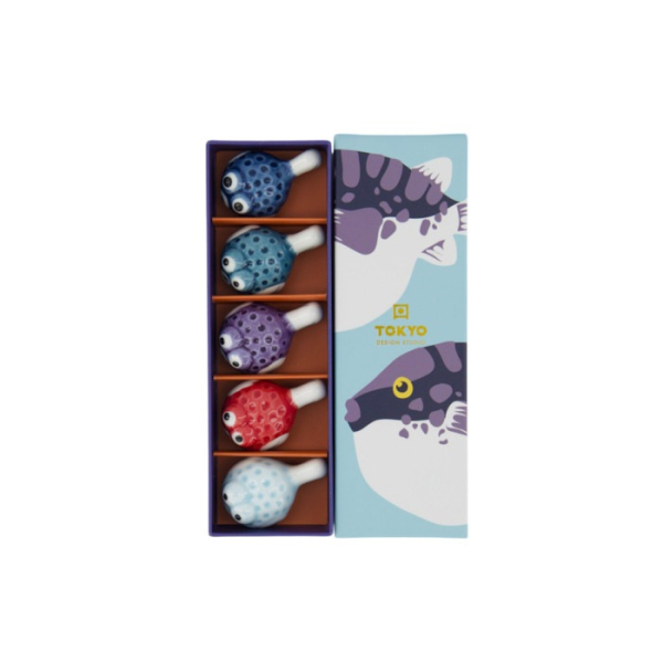 Chopstick Rest Set Kawaii Fugu Multicoloured, 5 pcs, Porcelain