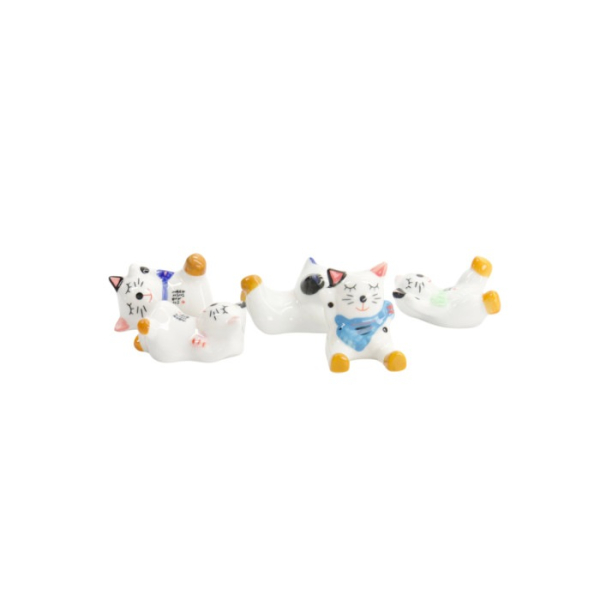 Chopstick Rest Set Kawaii Ramen Cat Multicoloured, 5 pcs, Porcelain, Item No. 618055