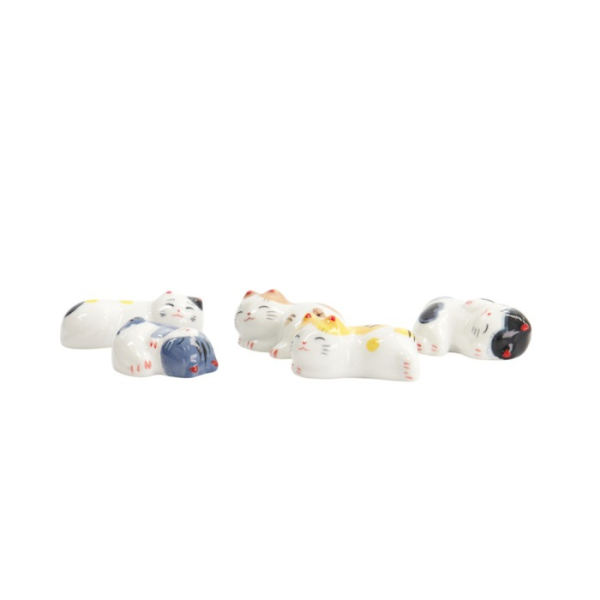 Chopstick Rest Set Kawaii Sleeping Cat Multicoloured, 5 pcs, Porcelain, Item No. 618079