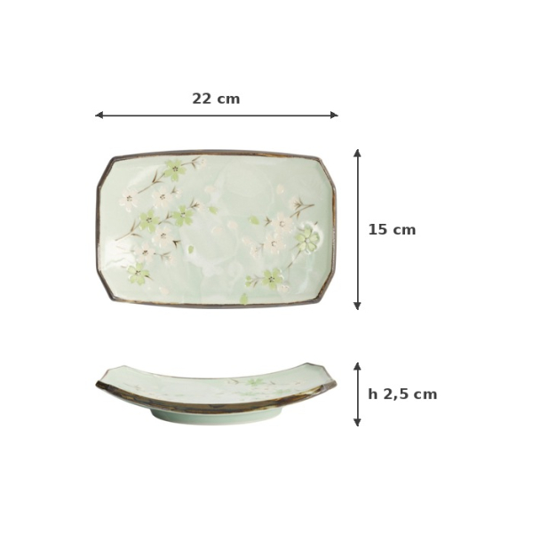 Sushi Plate Green Cosmos, Stoneware, 22 × 15 × 2.5 cm, Item No. 7805
