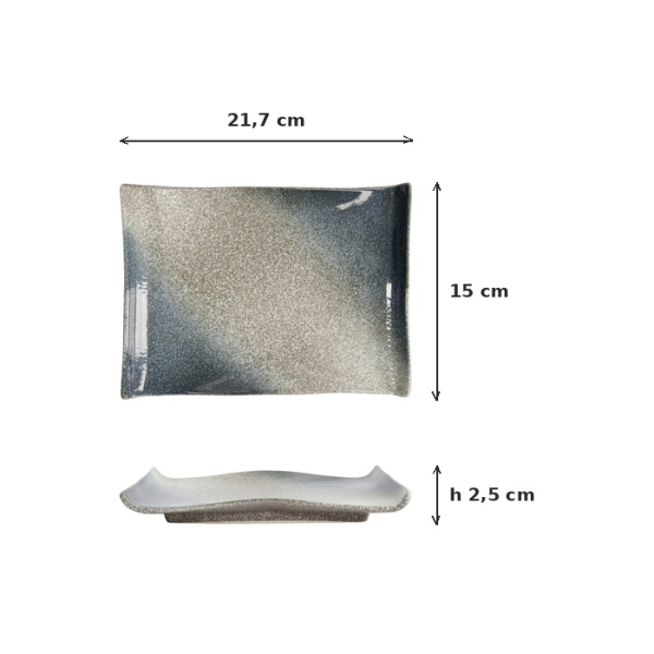 Sushi Plate Tajimi Blue, Grey, White, Stoneware, 21.7 × 15 × 2.5 cm, Item No. 7999