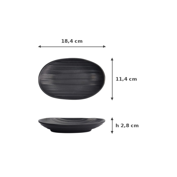 Rechteckiger Teller Zen Schwarz, Melamin, 18,4 × 11,4 × 2,8 cm, Art.-Nr. 8021