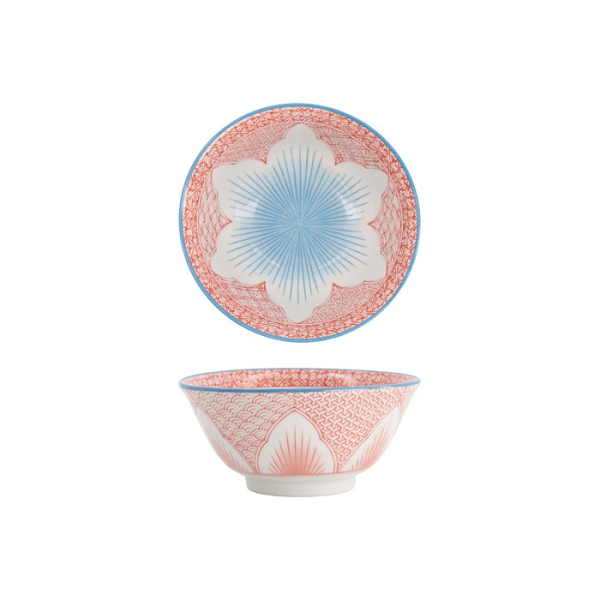 Rice Bowl Lily Flower Oriental HB Mixed Bowls Red, Porcelain, 550 ml