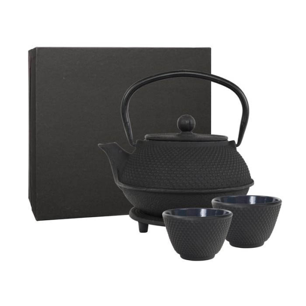 Cast Iron Teapot Set Kambin Black, 0.8 L, with 2 Cups, Coaster and Strainer, Item No. SK08s