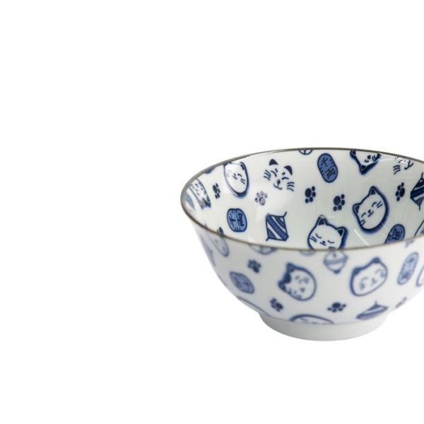Rice Bowl Kawaii Lucky Cat Neko Blue, Porcelain, 500 ml, Item No. 15427