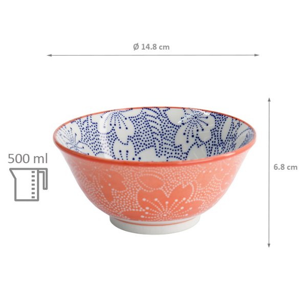 Tayo Bowl Mixed Bowls Sakura Blue, Red, Porcelain, 500 ml, Item No. 15463
