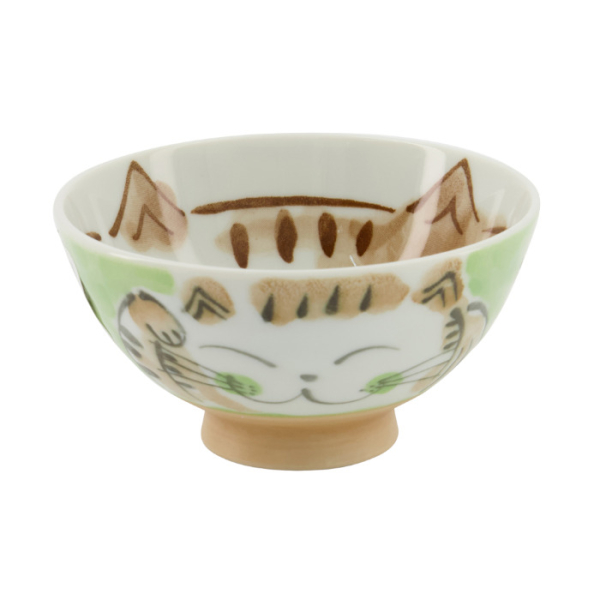 TDS, Rice Bowl, Fuku Cat Neko, Kawaii, Green Ø 11.5x6.2 cm, 300ml - Item No: 16300